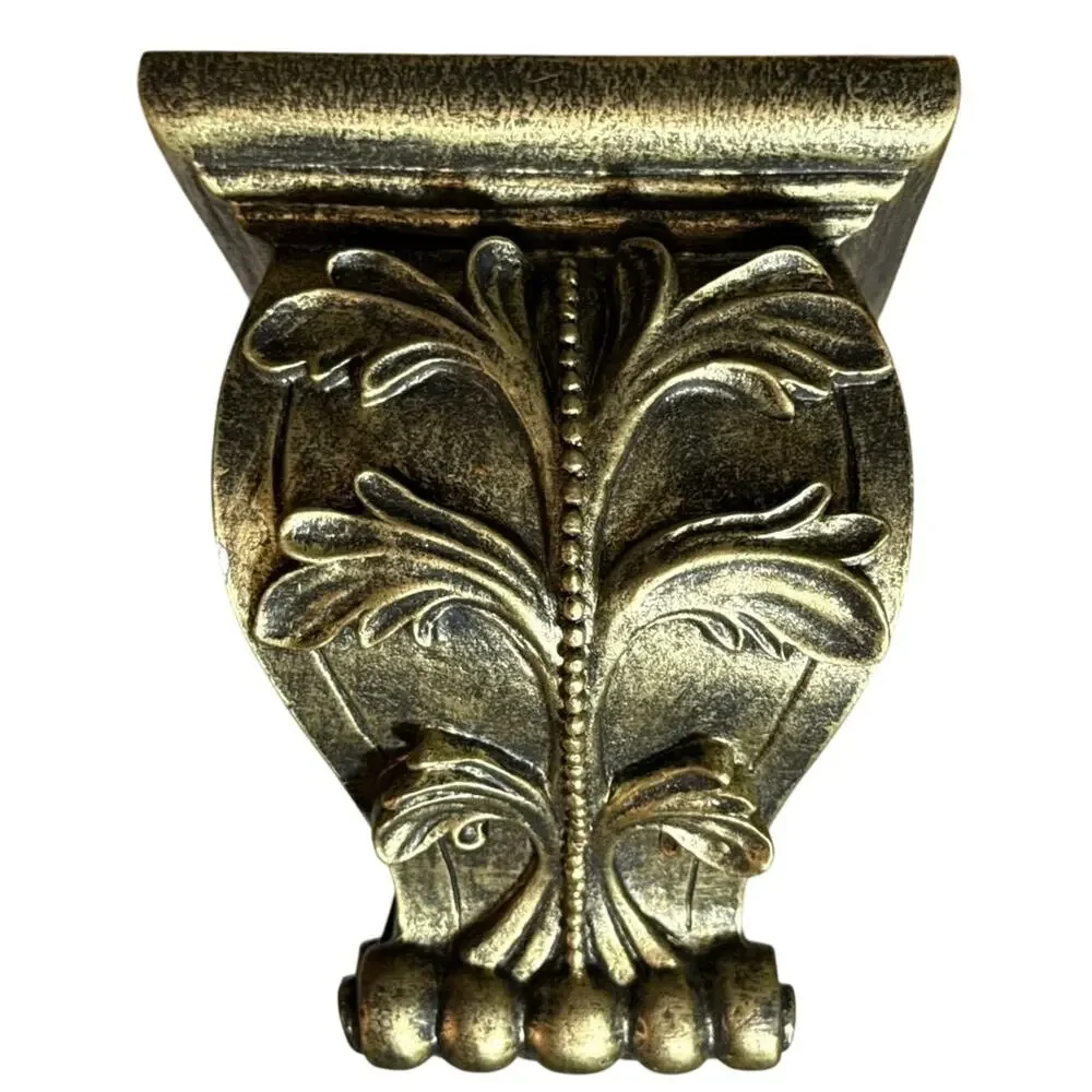 Vintage Gold Ornate Curtain Rod Brackets Pair Hollywood Regency Drapery Holders